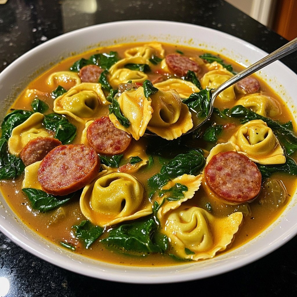 Sausage Tortellini Soup with Spinach