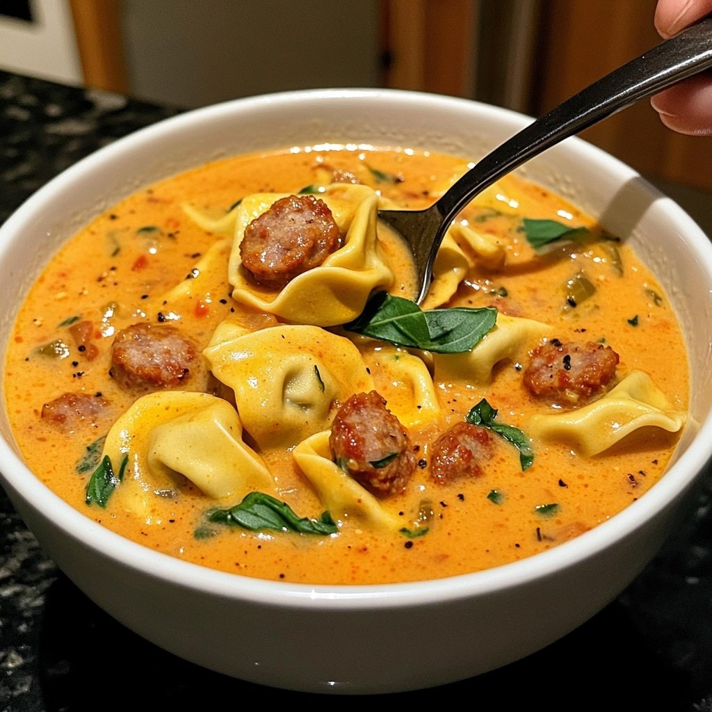 Creamy and Spicy Sausage Tortellini Soup