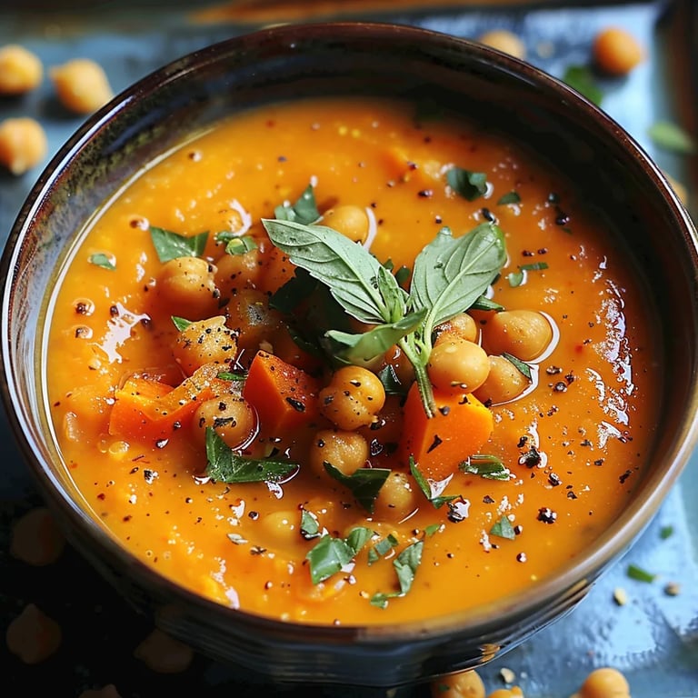 Moroccan Sweet Potato Soup with Chickpeas