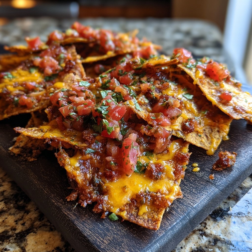 Baked Nachos with Salsa and Queso