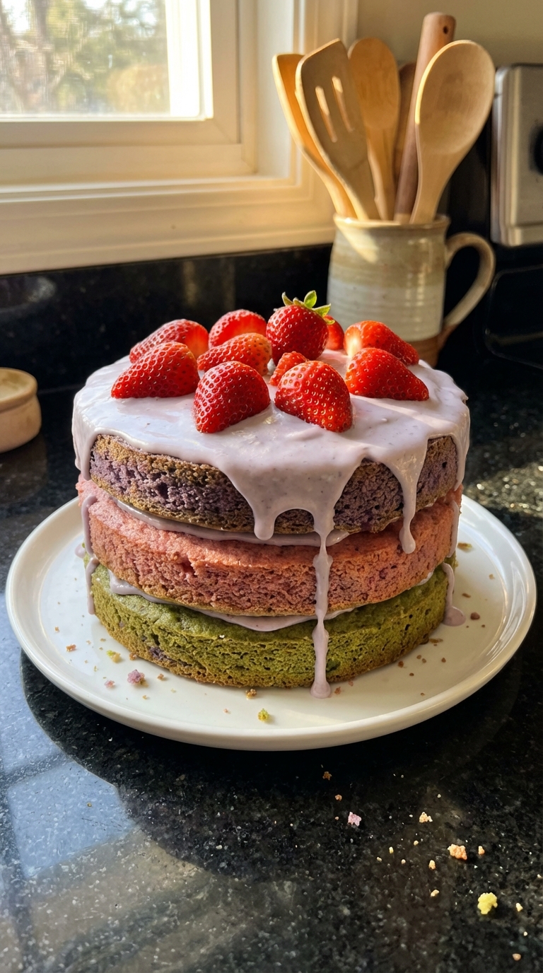 Lavender Strawberry Matcha Cake